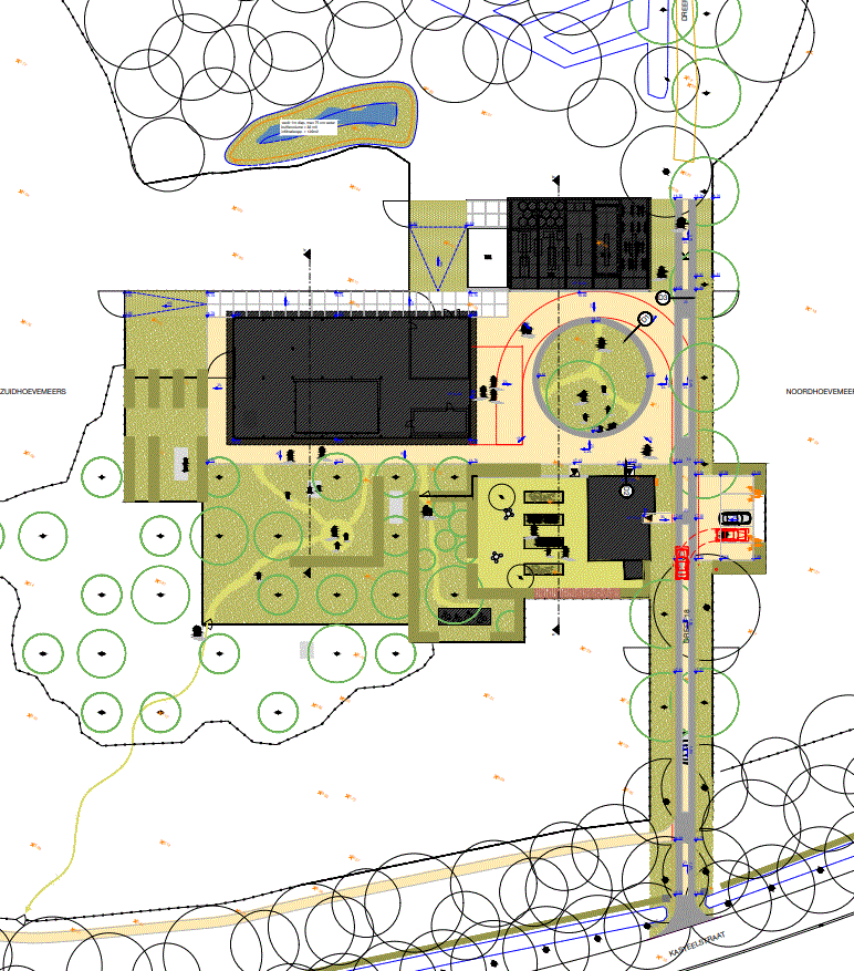 Het ontwerp van de omgevingsaanleg van de hoevesite.